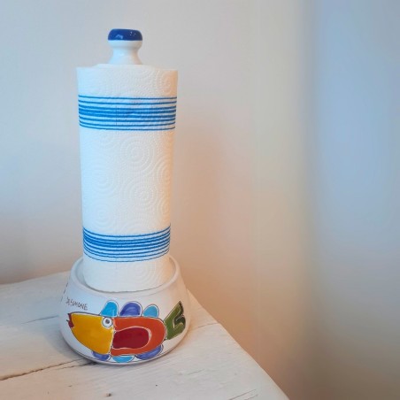 Porta rotolo da cucina artigianale Folk Pesce Ceramiche de Simone Porta rotolo da cucina artigianale Folk Pesce Ceramiche de Simone